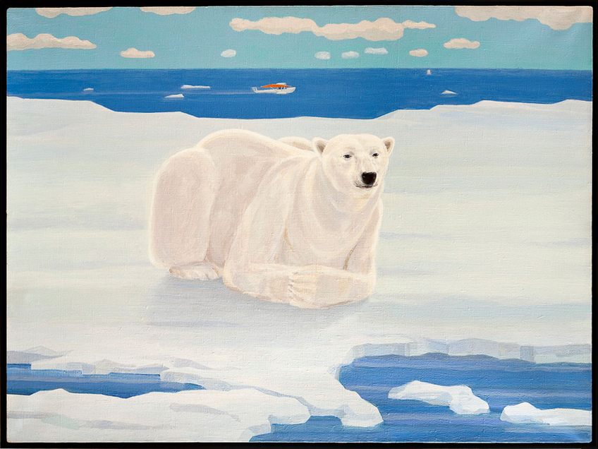 Polar bear with seaplane